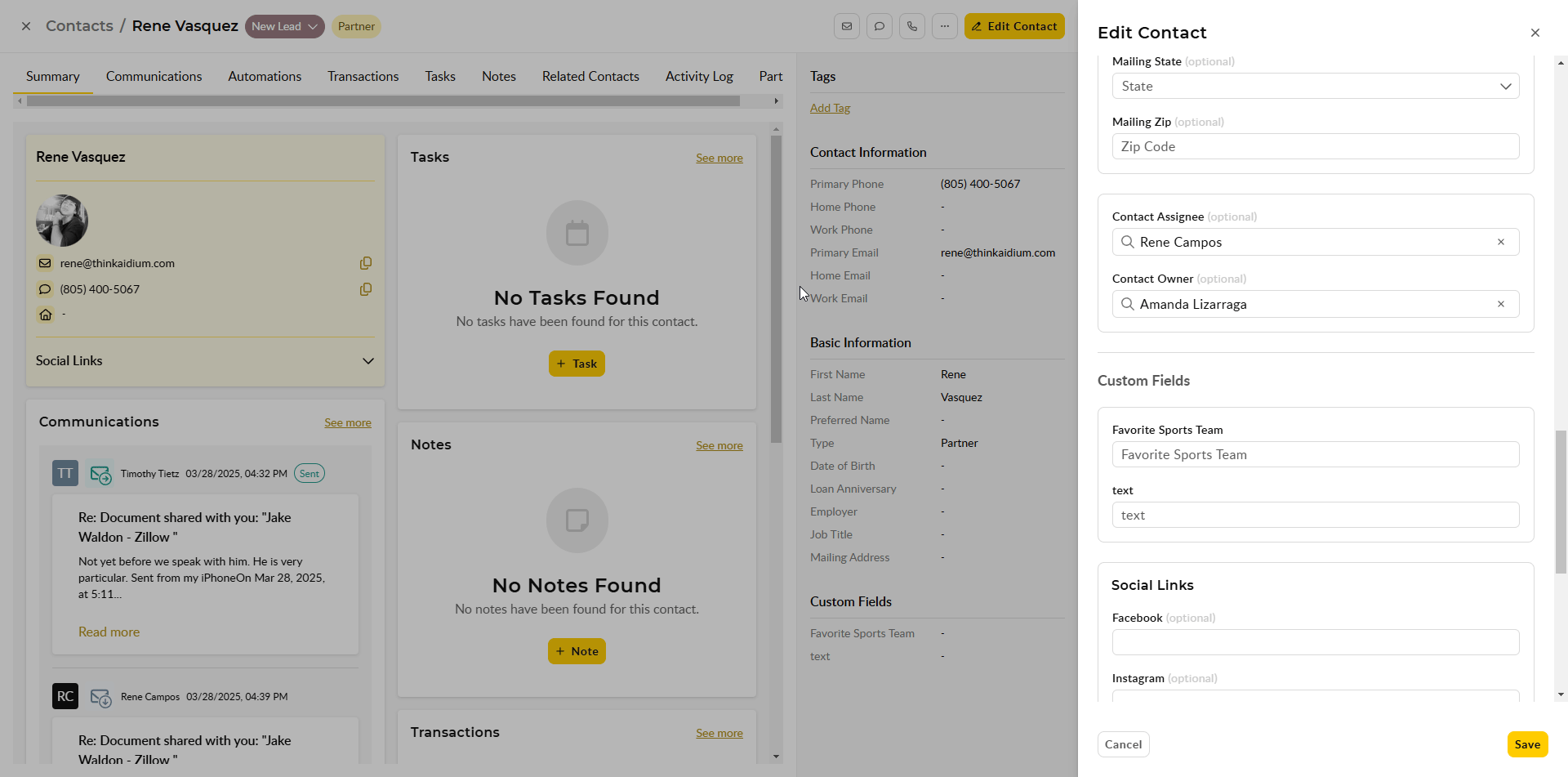 Contact Page - Reassing a Contract to New Owner or New Assignee 3