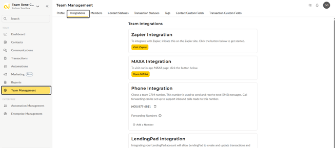 User and Team Settings - Integrations Set Forwarding Phone Number for Your Teams Aidium Number 1 (1)