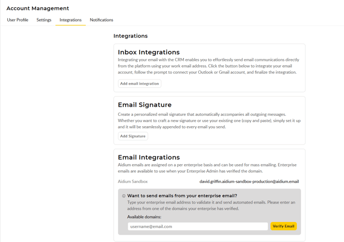 User and Team Settings - Integrations - Intro to User Settings in Aidium 12