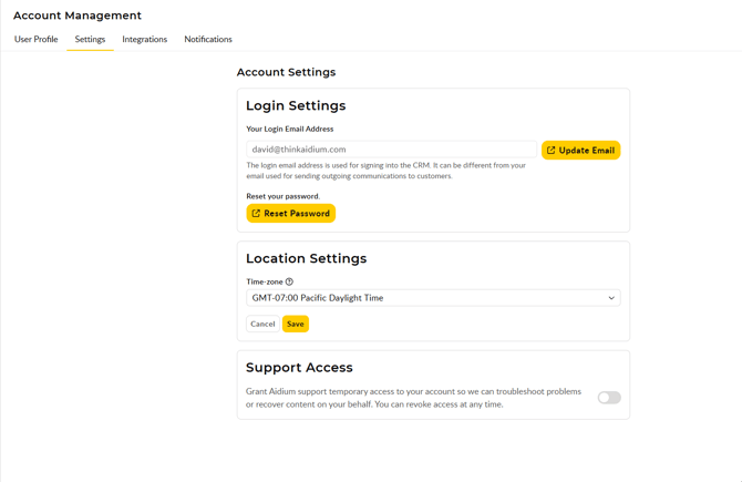 User and Team Settings - Integrations - Intro to User Settings in Aidium 9